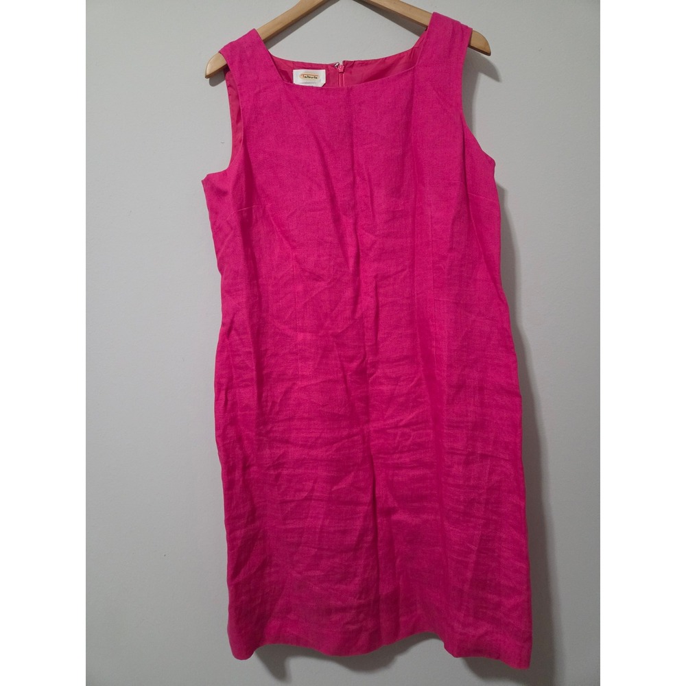 Talbots Hot Pink 100% Irish Linen Sleeveless Shift Dress Womens 16 Square Neck